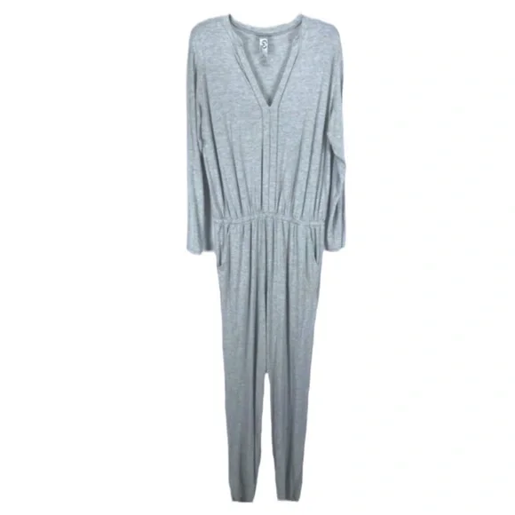 $198 Go Couture V Neck Modal Jumpsuit Large 10 12 Gray Stretch Waist Soft Comfy - Picture 5 of 10